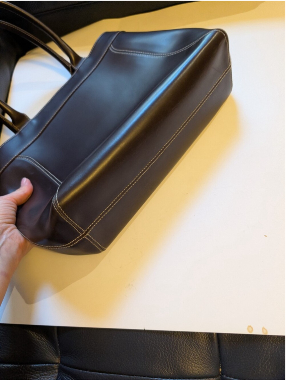 VINTAGE FURLA Dark Chocolate Brown Leather Tote Handbag Shoulder Bag Made in VGU - Picture 7 of 11